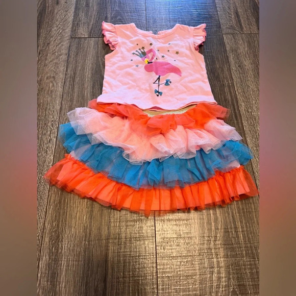 Cutie Pie Pink Flamingo Matching Set Tulle Skirt Size 12M - Picture 3 of 5